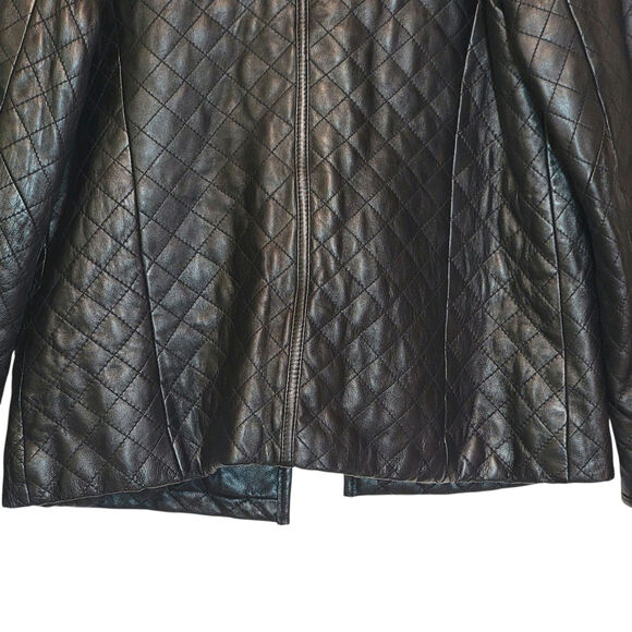 SIENA Black Genuine Leather Jacket Button Down Front Quilted Classic Chic 10 - Picture 12 of 16